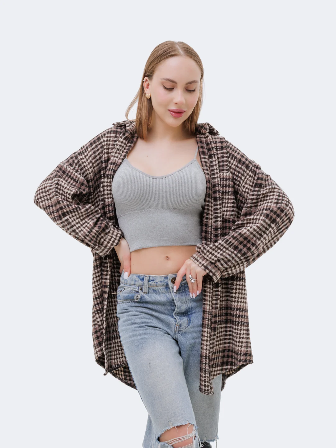 Серый меланж базовый топ в рубчик 40-42 (S-XS)