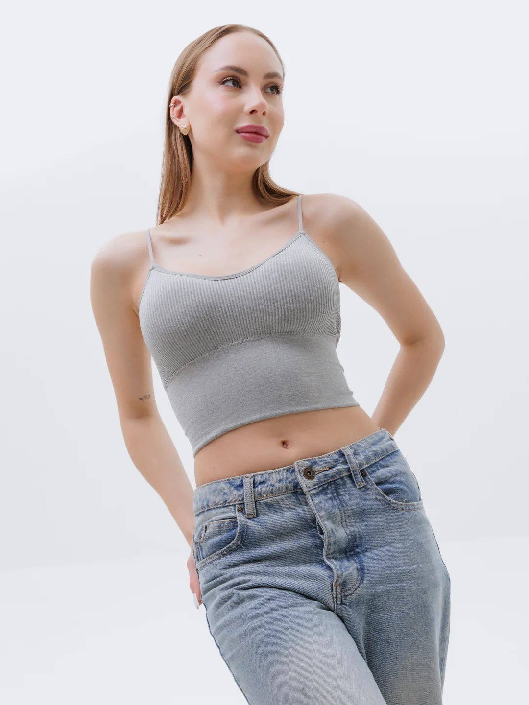 Серый меланж базовый топ в рубчик 40-42 (S-XS)