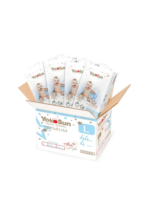 Белый megabox yokosun  premium подгузники-трусики  l (9-14 кг) 176 шт (44 шт * 4 уп)