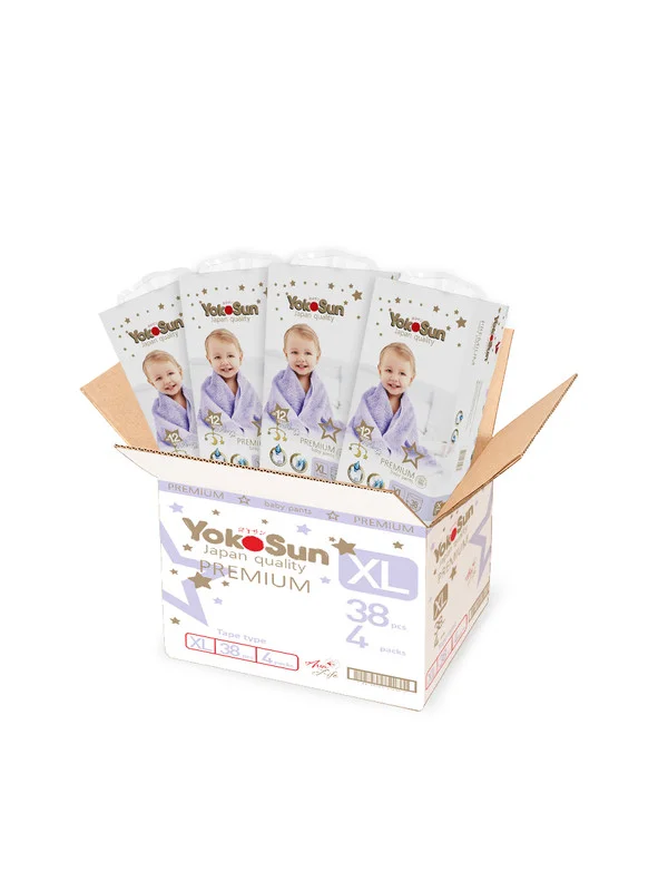 Белый megabox yokosun  premium подгузники-трусики  xl (12-20 кг) 152  шт (38 шт * 4 уп)