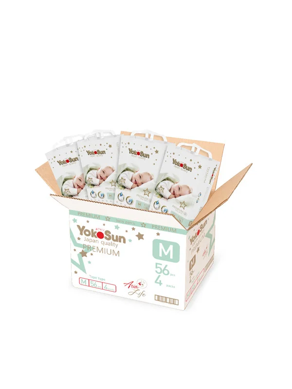 Белый megabox yokosun  premium подгузники-трусики  m (6-10 кг) 224 шт ( 56 шт * 4 уп)