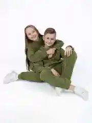 Приглушённый хаки костюм для мальчика, для девочки Утенок, флисовый