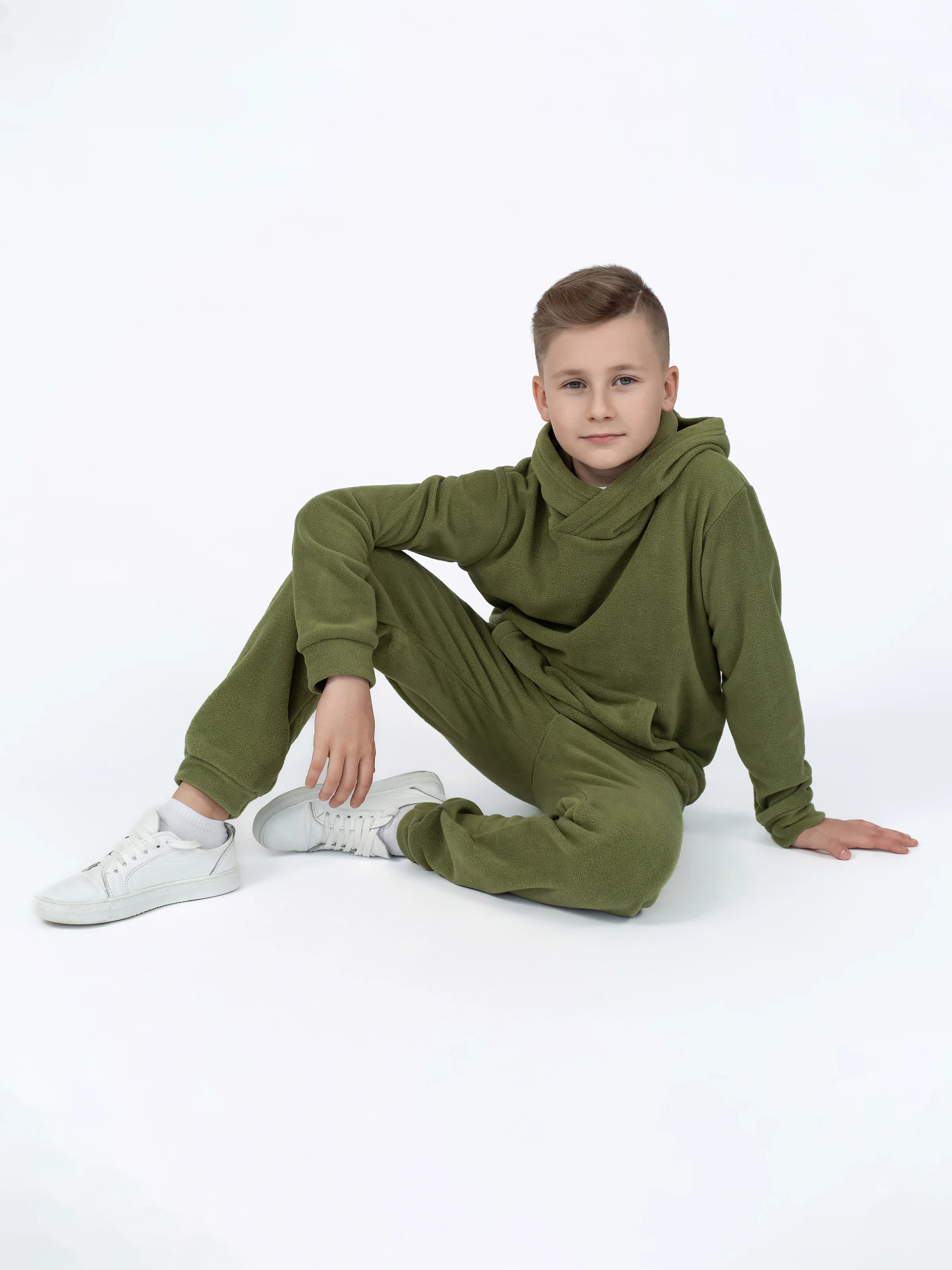Приглушённый хаки костюм для мальчика, для девочки Утенок, флисовый