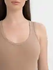 Бежевый майка женская базовая, в рубчик
