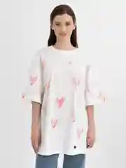 Футболка женская оверсайз, удлиненная, с сердечками