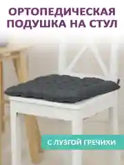 Серый подушка на стул с лузгой гречихи Bio-Line на завязках 40 х 40 см