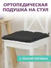 Черный подушка на стул с лузгой гречихи Bio-Line на завязках 40 х 40 см