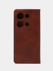 Коричневый чехол-книжка для  Redmi Note 13 Pro 4G (Редми  Ноут 13 Про)  из Эко кожи