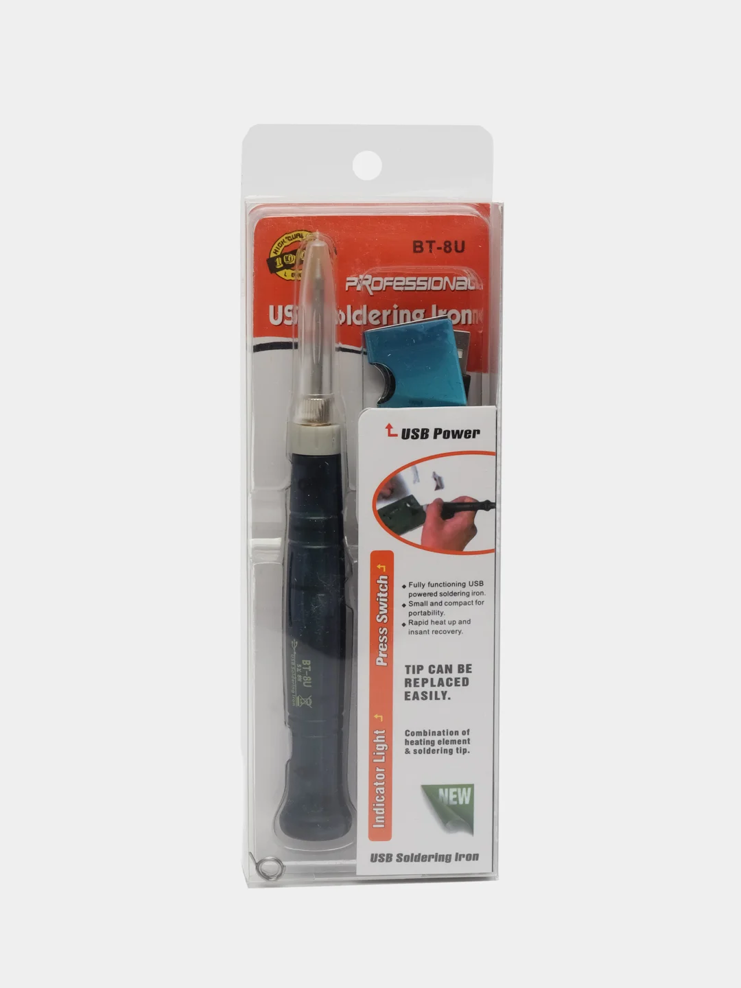 Паяльник электрический USB 5В/8вт + подставка + припой + губка для очистки жала паяльника