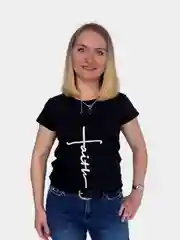 Черный футболка женская с принтом, хлопок