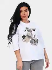 Белый женская футболка с длинным рукавом, большие размеры