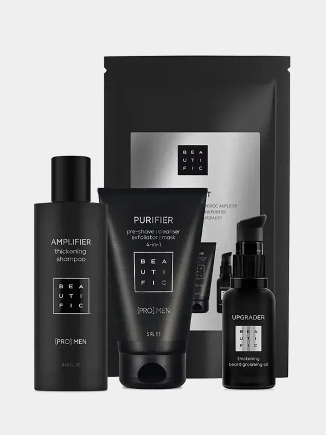 Набор для мужчин BEAUTIFIC REBEL KIT: шампунь, гель-скраб для умывания и масло для бороды