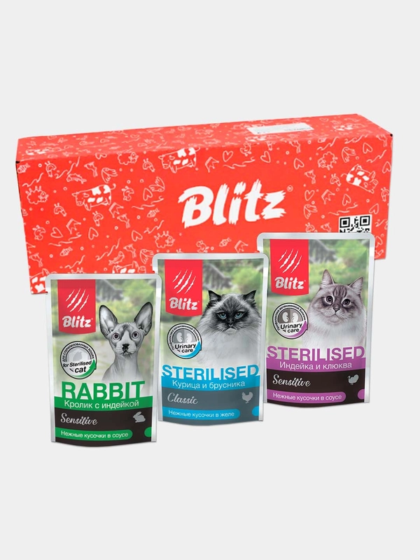 Влажный корм для стерилизованных кошек BLITZ набор паучей, 85 г х 12 шт