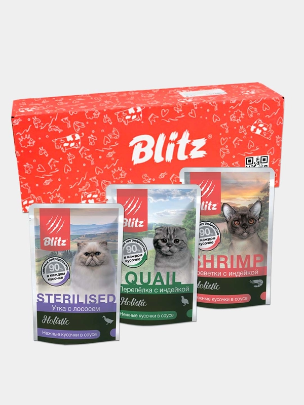 Корм для кошек влажный холистик Blitz паучи, 85 г х 24 шт