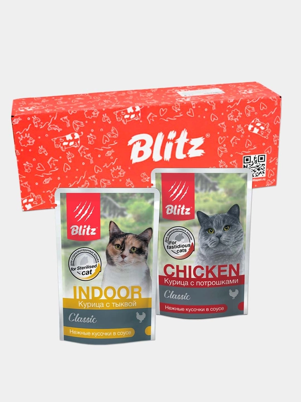 Корм влажный для кошек Blitz с курицей, паучи 85 г х 24 шт
