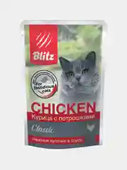 Корм влажный для кошек Blitz с курицей, паучи 85 г х 24 шт