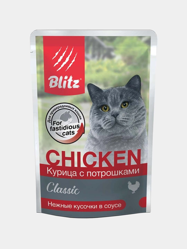 Корм для кошек влажный Blitz с курицей, 85г х 24шт