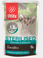 Влажный корм для стерилизованных кошек Blitz Sensitive индейка и кролик, 85г х 24шт