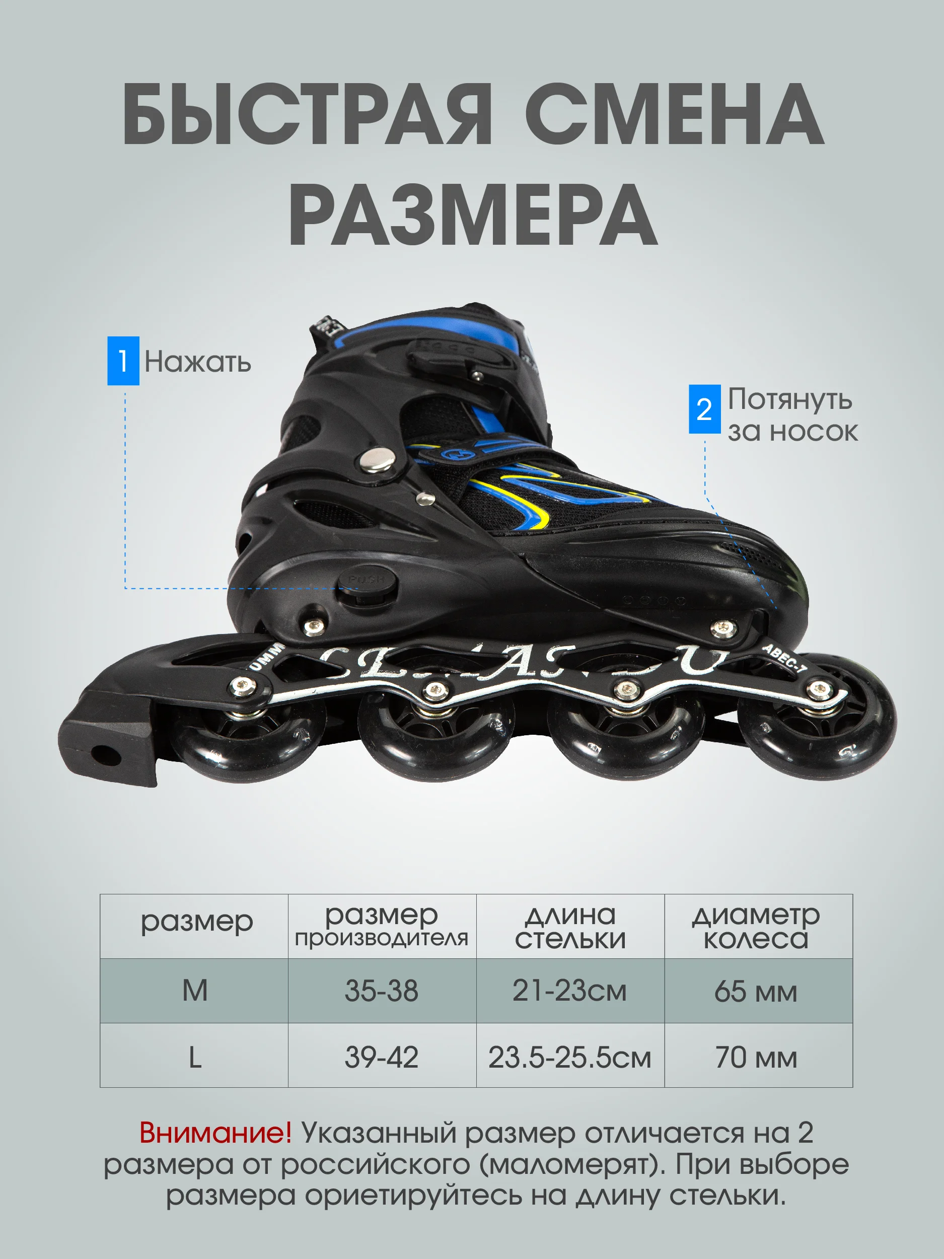 Синий роликовые коньки детские раздвижные (33-40 размеры)
