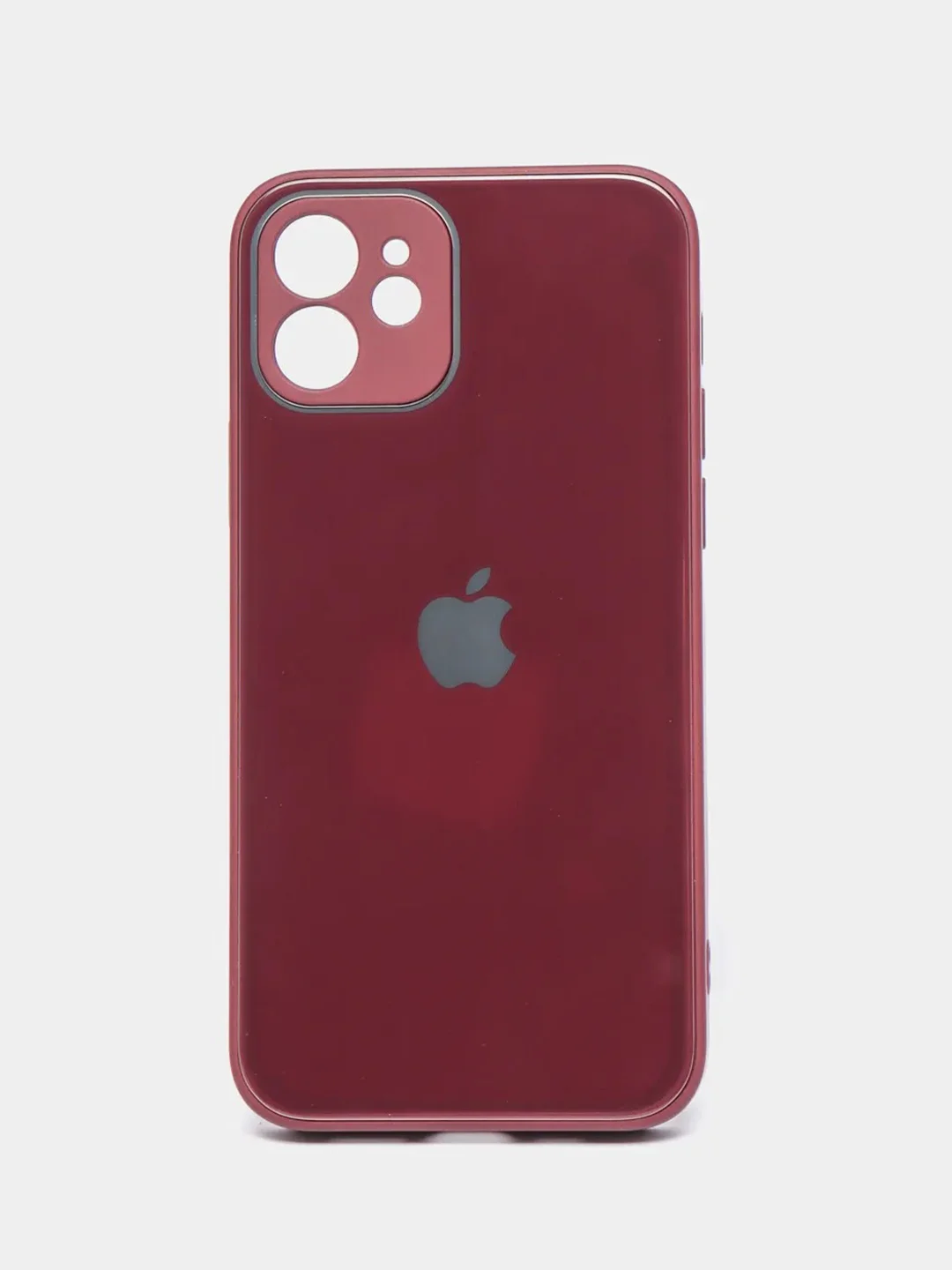 Тёмно-бордовый стеклянный силиконовый чехол на iPhone 13, 12, 11,  XR, 7, 8, SE, 8+, 7+, 6s, 6, Pro, Max
