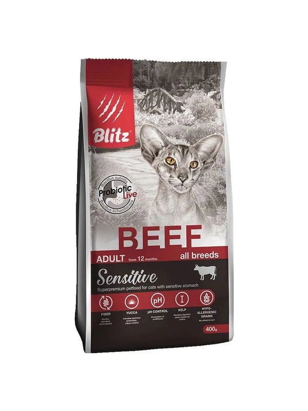 Сухой корм для кошек  Blitz Sensitive с говядиной, 2 кг