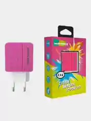 Розовый сетевое зарядное устройство More Choice NC46a, 2 USB 2.4A, с кабелем Type-C