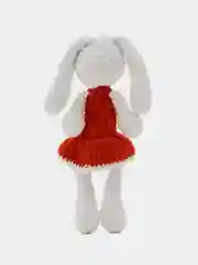 Оранжевый заяц в платье плюшевый