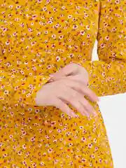 Горчичный платье женское с длинным рукавом, цветочный принт