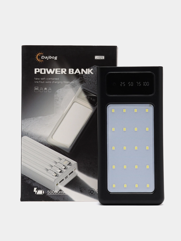 Power bank 50000 mah с быстрой зарядкой и фонарем , 4 кабеля и 4 USB порта