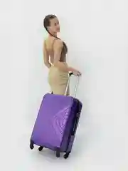 Фиолетовый чемодан на колесах, дорожный, пластиковый, размеры S, M, L