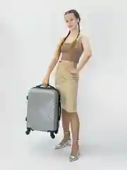 Серый чемодан на колесах, дорожный, пластиковый, размеры S, M, L