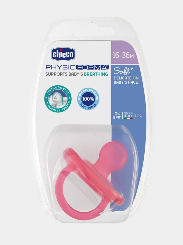 Пустышка CHICCO Physio Soft,1шт.,16-36мес,силикон,розовая