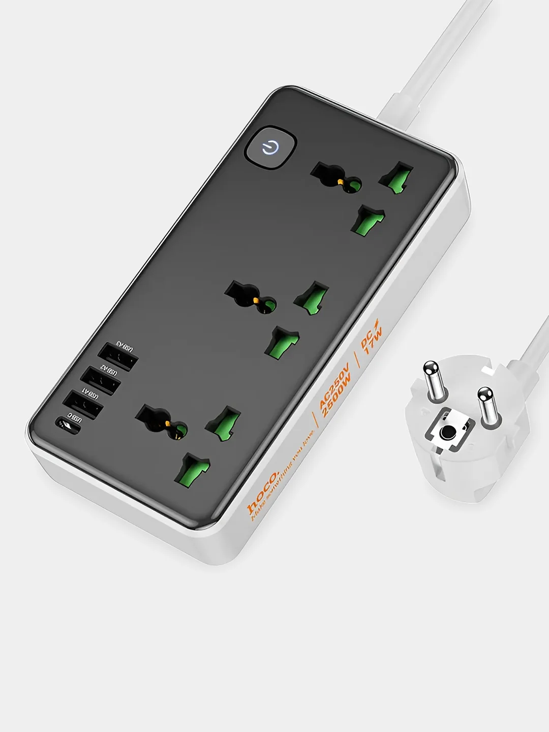 Черный сетевой фильтр с USB разъемами, удлинитель с USB портами, зарядка 17W