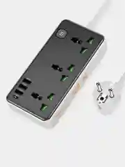 Черный сетевой фильтр с USB разъемами, удлинитель с USB портами, зарядка 17W