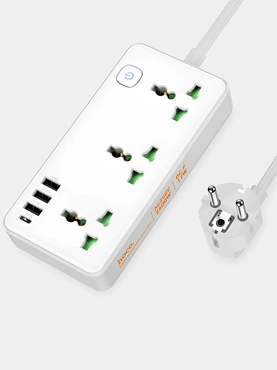 Белый сетевой фильтр с USB разъемами, удлинитель с USB портами, зарядка 17W