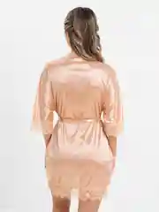 Бежевый халат женский, домашний, атласный, стринги женские, комплект