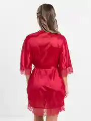 Красный халат женский, домашний, атласный, стринги женские, комплект