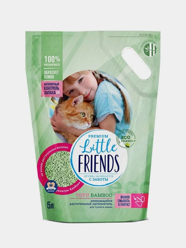 Наполнитель растительный комкующийся для туалета кошек Little Friends Tofu Bamboo, 2,5 кг