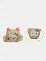 Молочный детская соломенная шляпа и сумочка с котенком,комплект,  детская панама