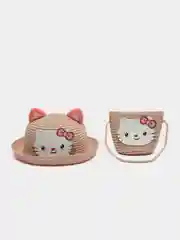 Детская соломенная шляпа и сумочка с котенком,комплект,  детская панама