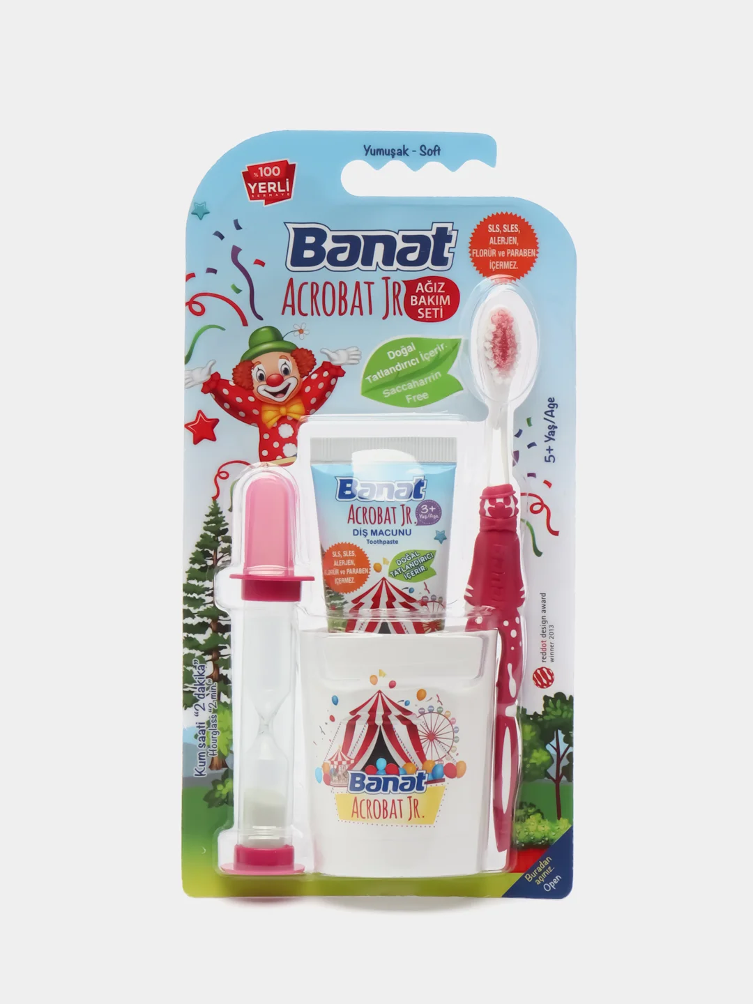 Розовый набор для ухода за полостью рта "Banat" Acrobat Kids для детей 5+