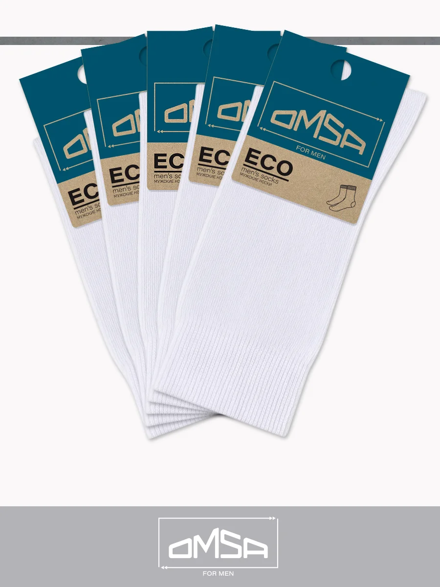 Белый носки мужские OMSA ECO 401 высокие из хлопка набор 5 пар