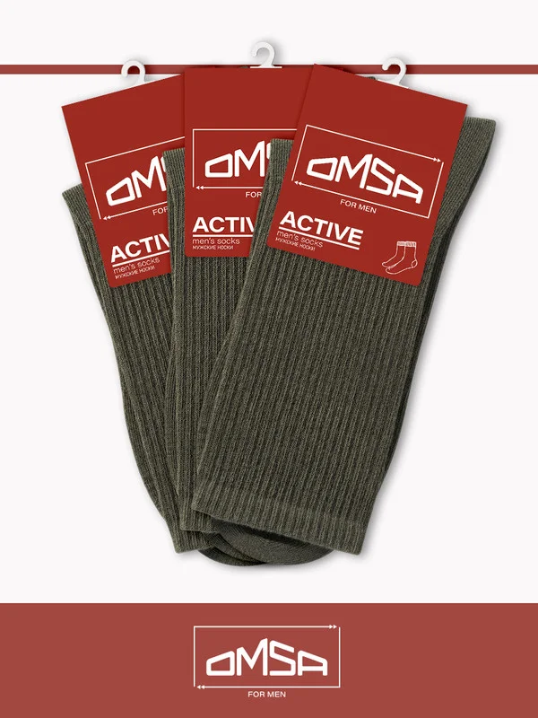 Хаки носки мужские OMSA ACTIVE 116 высокие в рубчик набор 3 пары