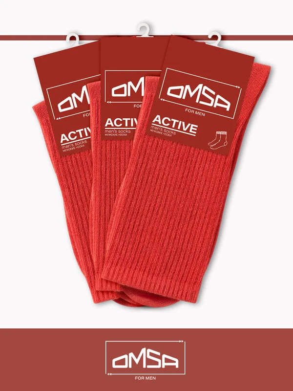 Оранжевый носки мужские OMSA ACTIVE 116 высокие в рубчик набор 3 пары