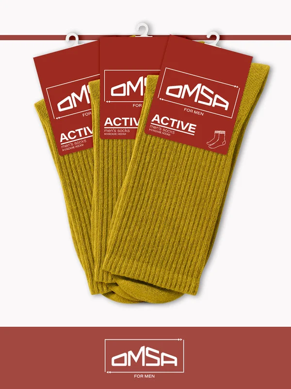 Оливковый носки мужские OMSA ACTIVE 116 высокие в рубчик набор 3 пары