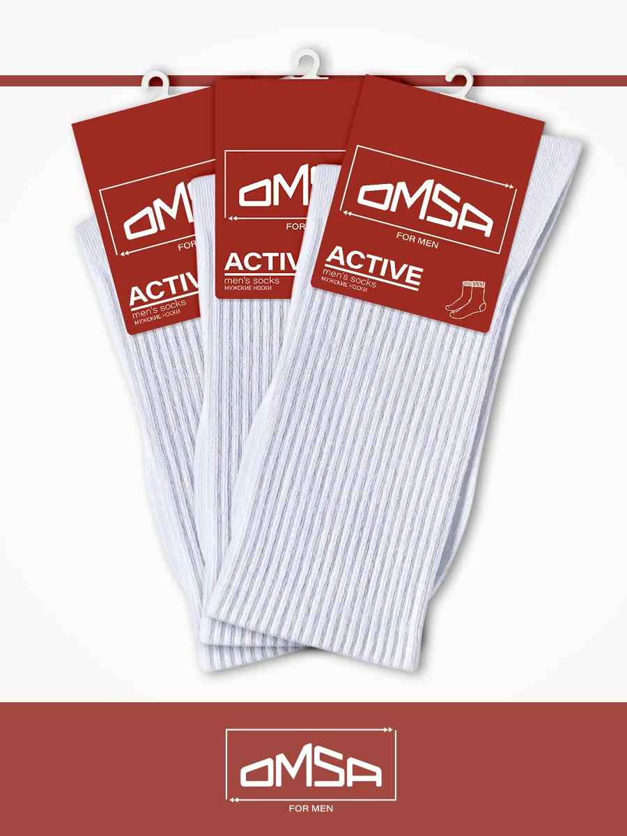 Белый носки мужские OMSA ACTIVE 116 высокие в рубчик набор 3 пары