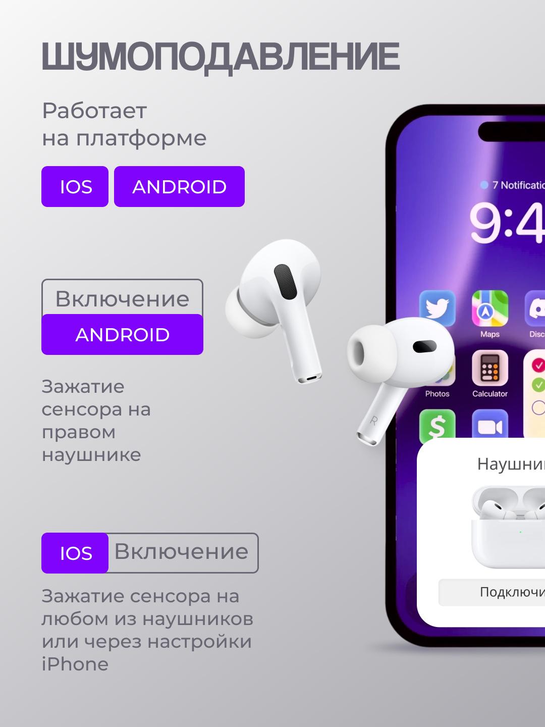 Беспроводные наушники Pods Pro 2, с шумоподавлением и прозрачностью купить  по цене 1999 ₽ в интернет-магазине Магнит Маркет