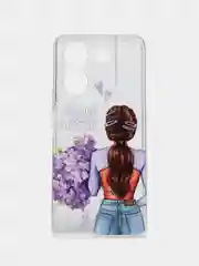 Сиреневый силиконовый чехол на Tecno Pova 5 / Текно Пова 5 прозрачный, с рисунком, защита камеры