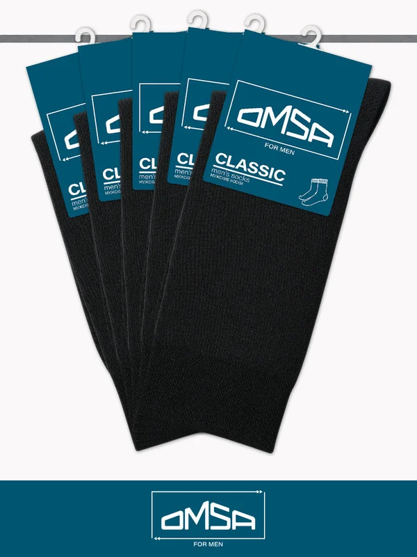 Черный носки мужские OMSA CLASSIC 204 высокие длинные из хлопка набор 5 пар
