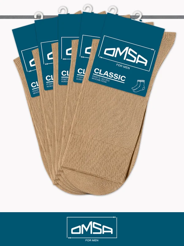Бежевый носки мужские OMSA CLASSIC 203 высокие летние из хлопка набор 5 пар